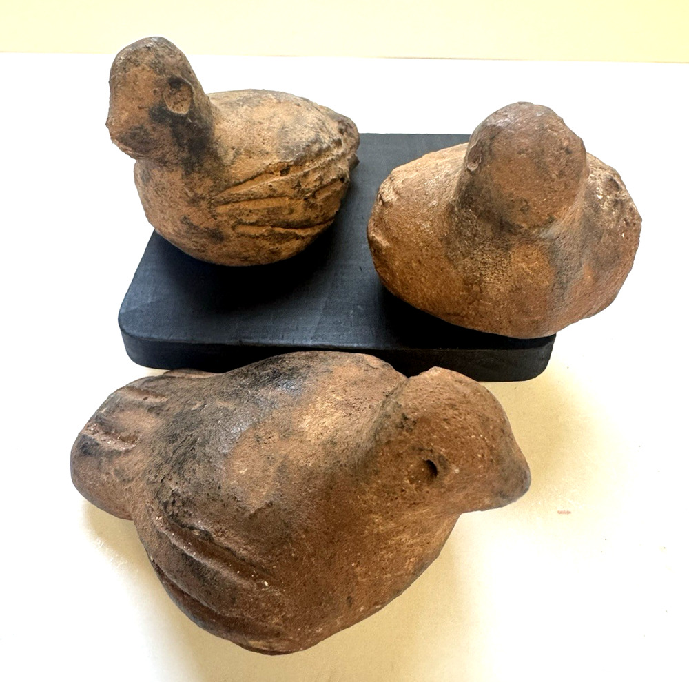 3-Hand Made Folk Art Rustic Southwestern Terra Cotta Clay Bird Figurine Set